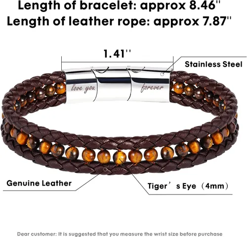 Miniatura 5 de To My Boyfriend/Son/Grandson/Father/Husband Black Onyx Tiger Eye Blue Sodalite Leather Bracelets Jewelry For Men, Birthday Anniversary Valentines