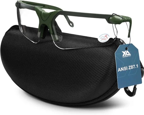 Xaegistac Gafas de disparo con estuche Gafas de seguridad antivaho para cazadores para adultos Lente transparente-marco verde
