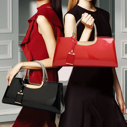 Miniatura 3 de XingChen Bolso brillante de las mujeres del bolso del bolso de la manija superior del cuero de la patente del bolso estructurado del bolso del bolso