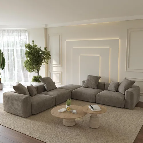 Miniatura 14 de WJShome Cloud Couch Sofá Seccional Modular, Sofá en Forma de L de 102 pulgadas con Otomana, Sofá de Pana Beige de 3 Asientos, Sofá Seccional