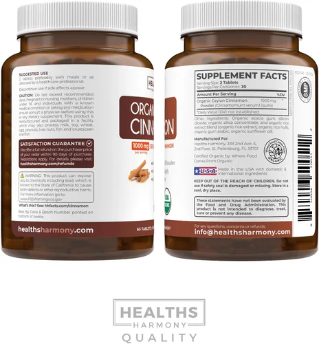 Miniatura 7 de Pastillas orgánicas de canela de Ceilán USDA – Suplemento de canela de Ceilán de alta potencia con 1000 mg por porción para apoyo antioxidante