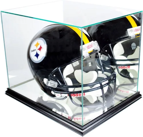 Miniatura 2 de Vitrina rectangular para casco de fútbol con moldura real Vidrio protegido UV (negro)