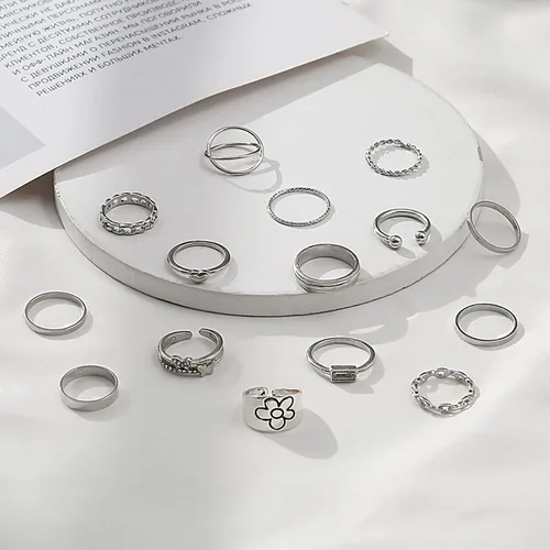 Miniatura 6 de Juego de 15 anillos bohemios para mujer, anillos de cristal con gemas, conjuntos de anillos de nudo para adolescentes, fiestas, anillos de joyería