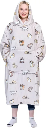 Miniatura 22 de Waitu - Sudadera tipo manta, para regalar a hombre o mujer, muy cálida y acogedora, gigantesca, con capucha, de gruesa franela, con mangas y un Negro