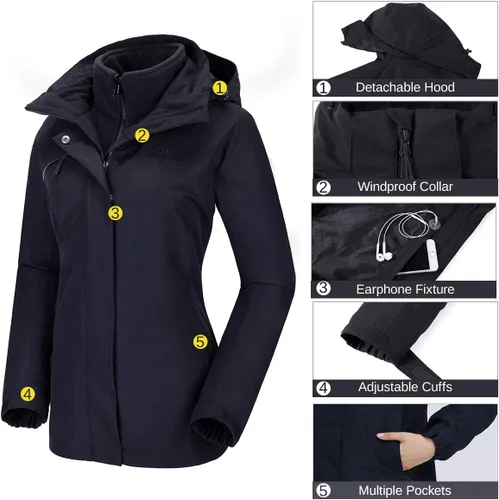 Miniatura 5 de CAMELSPORTS Chaquetas de esquí impermeables para mujer, abrigo de nieve 3 en 1, chaquetas de snowboard cálidas de invierno, Nieve