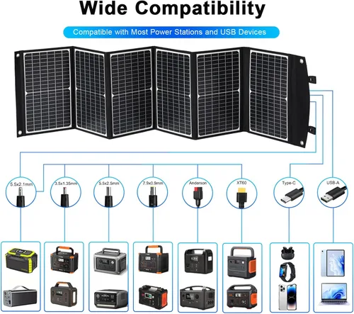 Miniatura 4 de Panel solar portátil de 100 vatios, panel solar plegable con patas de apoyo, QC3.0 USB-A USB-C y salida DC para teléfono/estación de energía, IP65