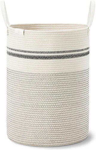 Miniatura 8 de VIPOSCO Cesta alta para ropa sucia, cesta grande para ropa sucia con mango de cuero, cesta de almacenamiento de cuerda tejida para manta, juguete