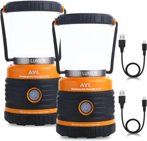 Linterna LED para campamento recargable, 1800 lúmenes, 4 modos de luz, banco de energía de 4400 mAh, impermeable IP44, linterna perfecta para Negro