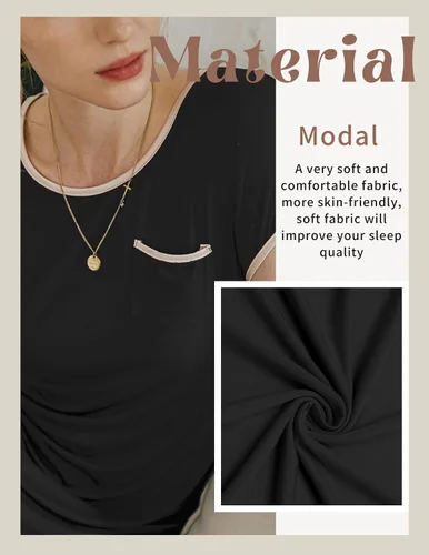 Miniatura 5 de Ekouaer - Vestido de dormir de mujer, camisón de manga corta con parches de satén, con bolsillos