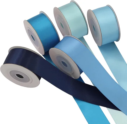 Miniatura 9 de Cinta de satén azul de doble cara para envoltura de regalos, bodas, baby shower, niños, cinta de satén de 6 colores de 1 pulgada x 5 yardas cada una