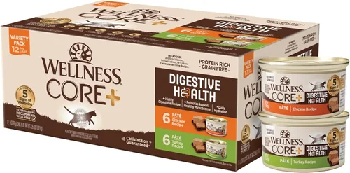 Miniatura 23 de Wellness CORE+ Digestive Health Pate Alimento húmedo enlatado en paté para adultos, natural, rico en proteínas, sin granos, receta de pescado