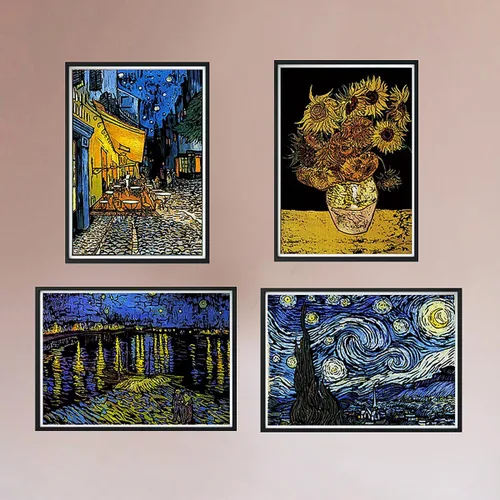 Miniatura 6 de Pintura artística para rascar, 4 piezas, Vincent Van Gogh, juego de papel arcoíris para adultos y niños, tarjeta de boceto de bricolaje, grabado