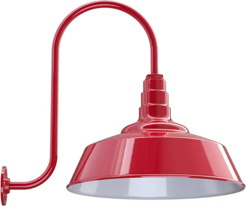 Steel Lighting Co. Lámpara grande de granero para exteriores, con cuello de cisne, fabricada en Estados Unidos con acero de calibre 18, cúpula de 20