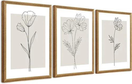 Miniatura 10 de ICHZUMW Arte de pared floral botánico neutro, decoración de pared de flores de granja en blanco y negro, impresiones en lienzo de arte lineal