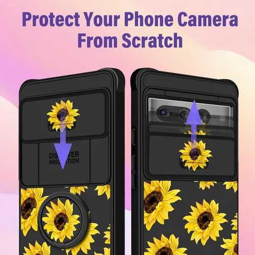 Miniatura 4 de Funermei Funda 2 en 1 para Google Pixel 7 Pro para mujeres, funda de teléfono de girasol lindo para niñas, diseño de flores florales femeninas