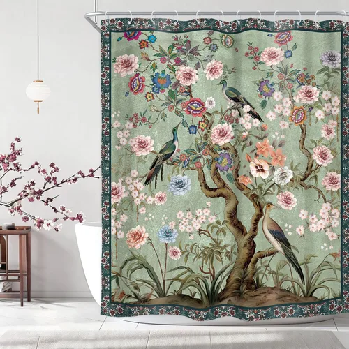 Miniatura 15 de Cortina de ducha floral roja para baño, 60 pulgadas de ancho x 72 pulgadas de largo, flor de cerezo, ciruela, estética asiática, japonesa, acuarela