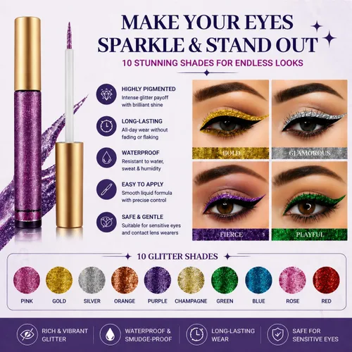Miniatura 3 de BestLand - Delineador de ojos con purpurina líquida, 10 colores metálicos brillantes con purpurina, sombra de ojos pigmentada, brillo para cejas