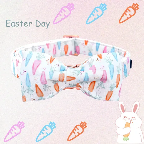 Miniatura 3 de Lionheart glory Collar de Pascua para perro con pajarita, collar de perro con estampado de zanahoria, suave y duradero, ajustable, lazo para perros