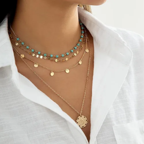 Miniatura 81 de Long tiantian Collares en capas para mujer, joyería occidental para mujer, collar de moneda apilable, collar de país, moderno, bohemio, verano