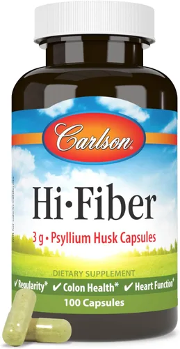 Miniatura 5 de Carlson - Hi-Fiber, 0.11 oz, Cápsulas de cáscara de psyllium, regularidad, salud del colon y función cardíaca, 100 cápsulas
