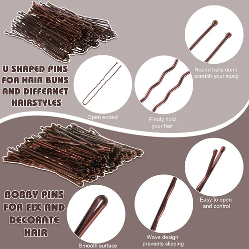 Miniatura 3 de Kit de 368 piezas de accesorios para el cabello de baile, pasadores de pelo marrones para mujeres, bandas de goma, pinzas para el cabello, redes