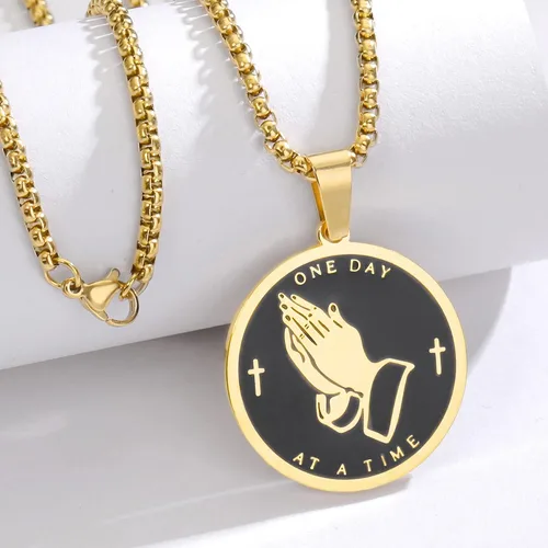 Miniatura 2 de Collar de oración de serenidad con manos en oración, colgante de moneda para hombres y mujeres, señores, oración, versículo bíblico, coraje