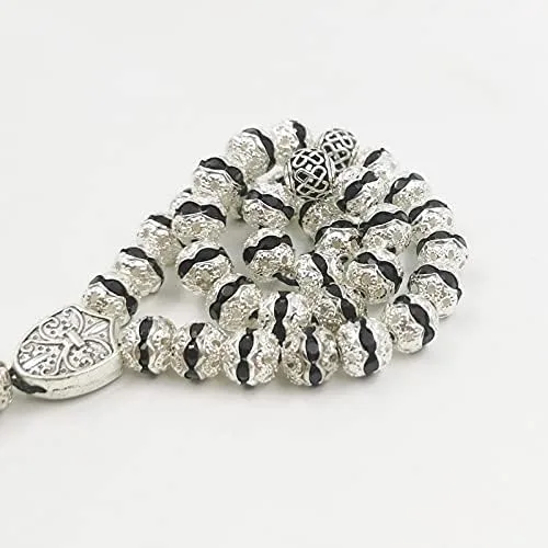 Miniatura 5 de Las mujeres Tasbih metal color plata rosario cuentas incrustadas cristal negro musulmán misbaha (0.315 in x 33 cuentas)