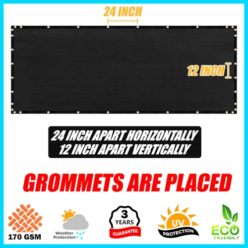 Miniatura 4 de ShadeMart Rejilla de privacidad para valla de 4 x 3 pies, color negro, resistente, 170 GSM, malla de malla con lazos de cremallera, pantalla