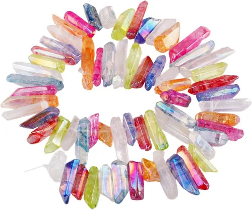Miniatura 17 de SUNYIK Angel Aura Cuarzo con Revestimiento de Titanio Puntas de Cristal Palos Rugosos de Cuarzo Picos Cuentas de Punta Hebra de 15 Pulgadas Perforada