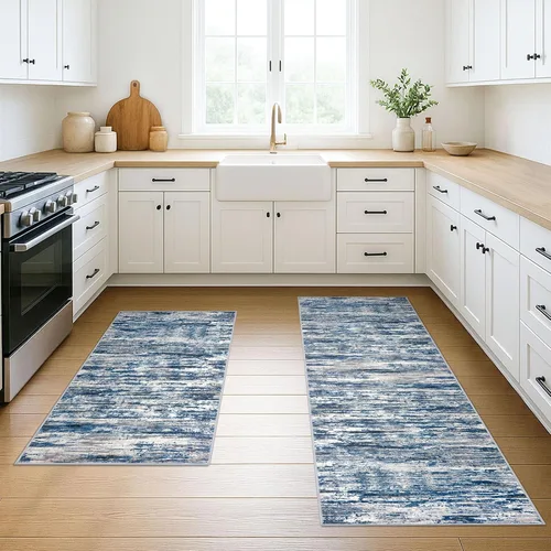 Miniatura 81 de SIILOOM 2 x 3 Alfombra moderna y abstracta para entrada, alfombra neutra azul marino gris multicolor súper suave de área pequeña, alfombras lavables