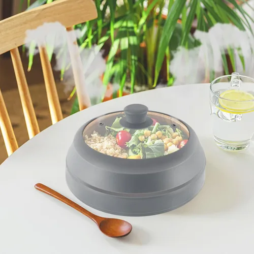 Miniatura 7 de Cubierta de salpicaduras de microondas para alimentos, cubierta de microondas de vidrio de 10.5 pulgadas con borde de silicona plegable, cubierta