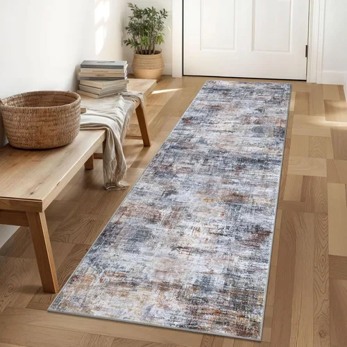 Miniatura 161 de IOHOUZE Alfombra pequeña abstracta de 2 x 3 pies, alfombra de entrada lavable para entrada interior, alfombras con respaldo de goma, alfombra gris