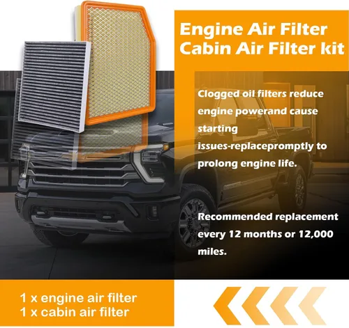 Miniatura 6 de 84121219 Filtro de aire del motor y kit de filtro de aire de cabina CF11966 compatible con Chevy Silverado Tahoe Suburban Cheyenne GMC Sierra Yukon