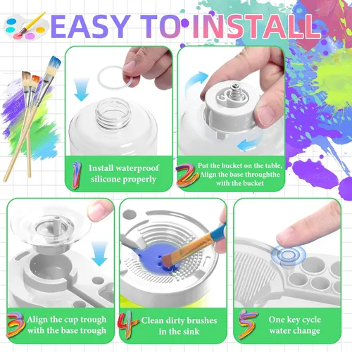Miniatura 3 de Paint Brush Cleaner with Paint Tray, Upgraded 6-in-1 Painting Supplies with Drain and Brush Holder, Water Circulation Painting Supplies for Acrylic