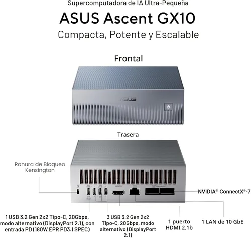 Miniatura 3 de Asus Ascent GX10-GG0010BN Computadora de escritorio con IA - ARM Cortex X925-128 GB - 1 TB PCI Express NVMe 4.0 x4 SSD - Gris estelar - NVIDIA GB10