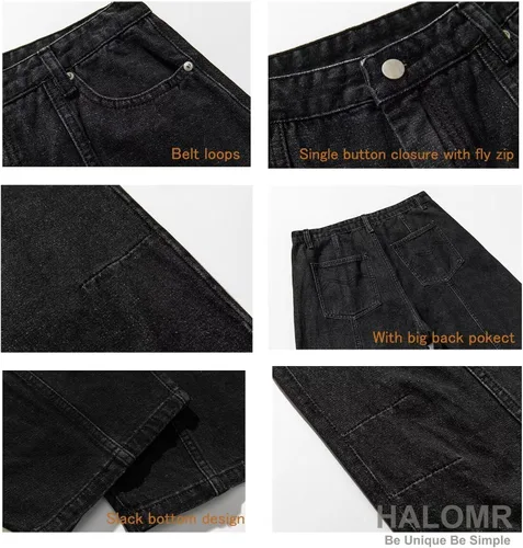 Miniatura 4 de Pantalones vaqueros de carpintero de ajuste relajado para hombre, pantalones de mezclilla de algodón anchos y grandes Hip Hop