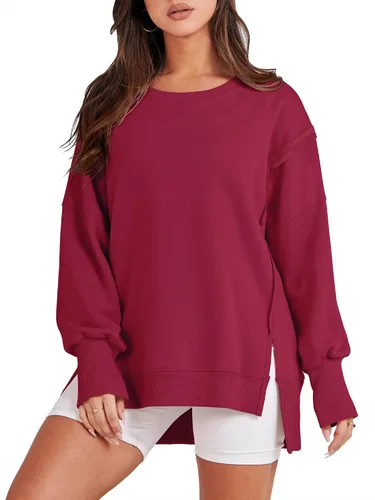 Miniatura 10 de ANRABESS Sudaderas de gran tamaño para mujer, con cuello redondo, manga larga, casuales y holgadas, con aberturas, ropa de otoño 2025