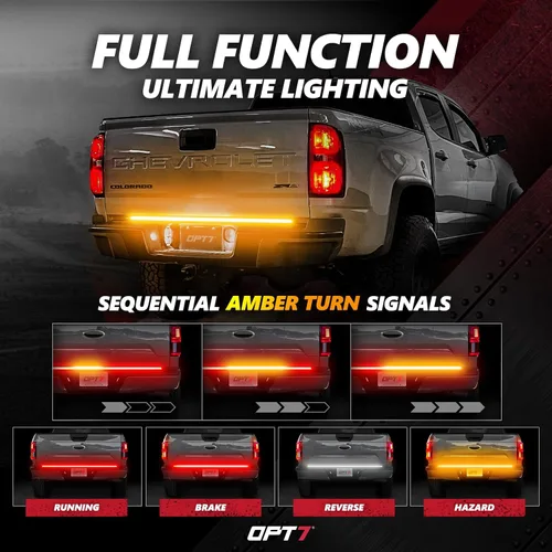 Miniatura 4 de OPT7 Paquete Plug'n'Play para GMC Sierra 1500 2019-2021 con portón trasero eléctrico – Barra de luz LED Redline de 48 pulgadas para portón trasero
