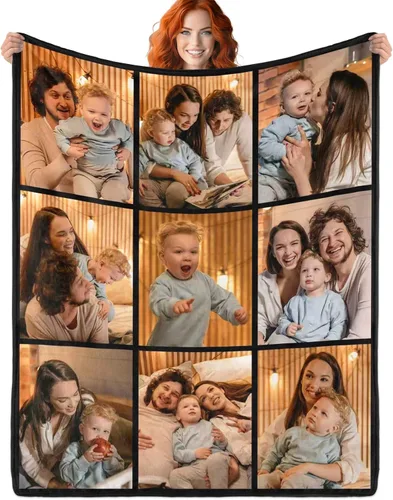 WNNNS Manta Personalizada Mantas Personalizadas con 9 Fotos Mantas de Fotos Personalizadas Usando Mis Propias Fotos, Haz una Manta con Fotos.