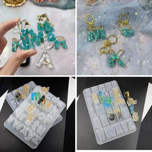 Miniatura 5 de Moldes de resina epoxi del alfabeto inglés, molde de yeso de silicona, letras mayúsculas 3D, molde de cemento para bricolaje, joyas, velas