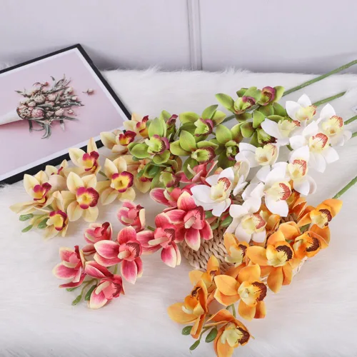 Miniatura 3 de XZJMY Flores artificiales de orquídeas artificiales 3D, flores artificiales de seda de 10 cabezas de seda, flores artificiales para exteriores