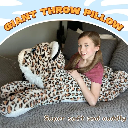 Miniatura 4 de MorisMos Animal de Peluche Gigante Guepardo Almohada de Felpa 4 pies, 47" Juguete de Felpa de Guepardo Extra Grande para Niños y Adultos, Leopardo