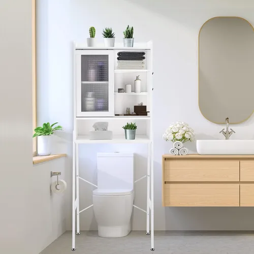 SUNTAGE Organizador de armario de almacenamiento sobre inodoro para baño, estante sobre inodoro, ahorro de espacio independiente con estantes Blanco