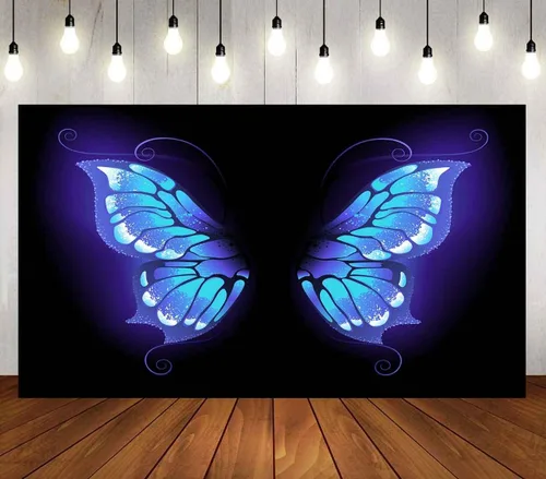 Miniatura 5 de Fondo de fotos de retrato de ensueño con alas de mariposa azul para fotografía de vinilo de 5 x 3 pies para eventos, decoración de fiesta, telón