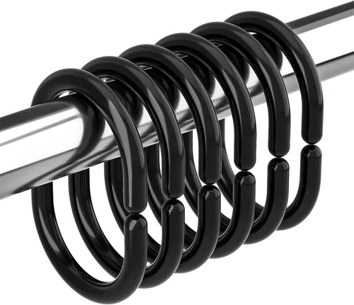Amazer Anillos negros para cortina de ducha, 24 anillos de plástico para cortina de ducha, ganchos de plástico para cortina de ducha de baño,