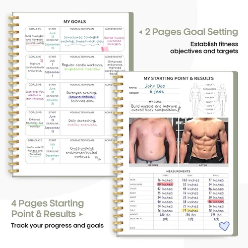 Miniatura 3 de Diario de entrenamiento físico para mujeres y hombres, tamaño A5 (5.5 x 8.2 pulgadas), planificador de registro de entrenamiento para rastrear