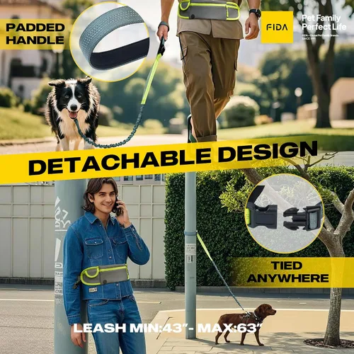Miniatura 4 de Fida Correa de perro 3 en 1 manos libres con bolsa de cremallera y elástico, correa reflectante cruzada para correr para perros con asa de tráfico
