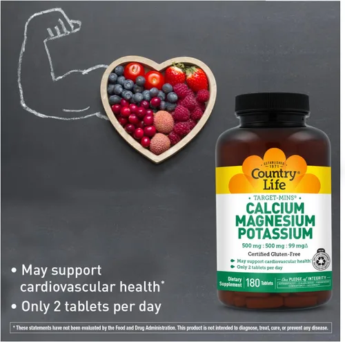 Miniatura 5 de Country Life Target Mins - Suplemento de calcio, magnesio y potasio para la salud de los huesos y el corazón, 1000 mg de calcio, 500 mg de magnesio
