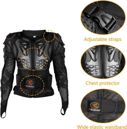 Miniatura 2 de Ridbiker Chaqueta protectora de motocicleta, rodilleras ajustables de 3 secciones, 1 par, protector de pecho de columna vertebral con protección