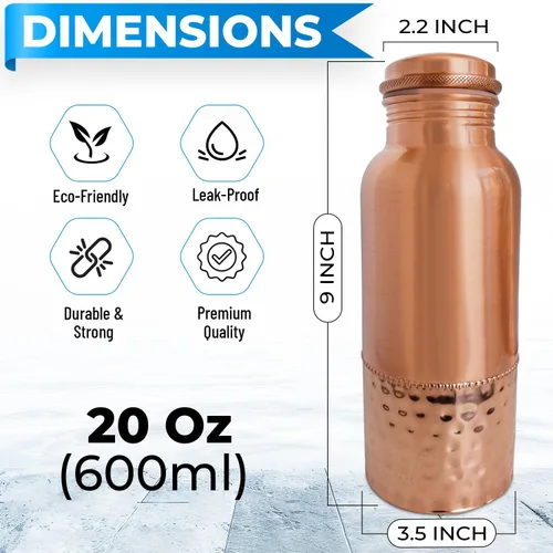 Miniatura 3 de A American Ayurveda - Botella de agua de cobre 100% puro, 20 onzas, sin articulaciones, a prueba de fugas, vaso, frasco, yoga, beneficios